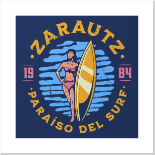 Vintage Zarautz, Spain Surfer's Paradise // Retro Surfing 1980s Badge Posters and Art